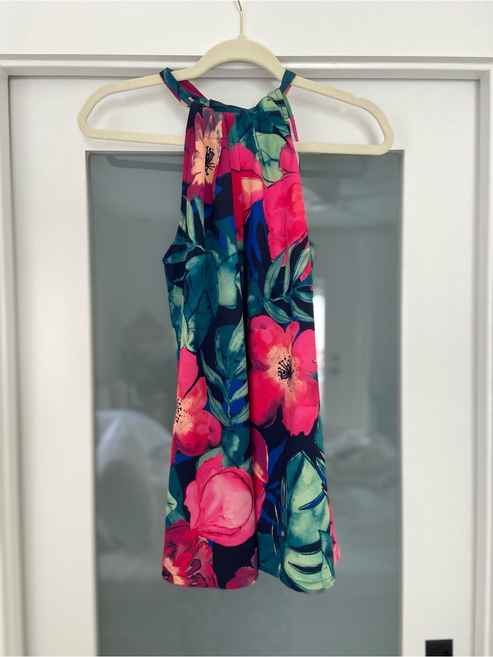 Tommy Bahama Navy Halter Top with Bright Pink & Teal Floral Print